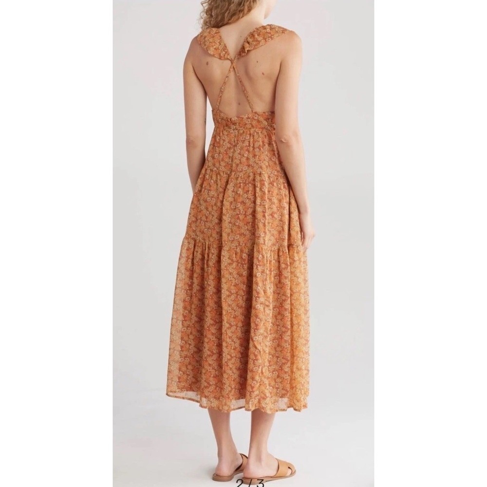 Madewell Floral Georgette Ruffle-Sleeve Tiered Midi Dress Daisy Meadow Size 14 - Picture 2 of 13